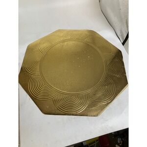 Gold Octagon Charger Plate Embossed Concentric‎ Circles Decorative Tray